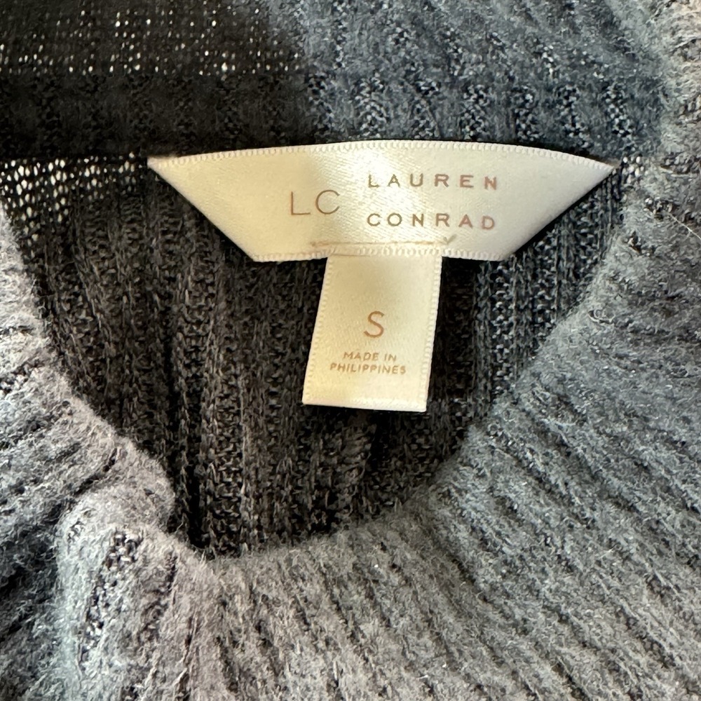 LC Lauren Conrad Mock Neck Swing Dress S Grey Ribbed Flare Cuff Mini NWT - Picture 5 of 9